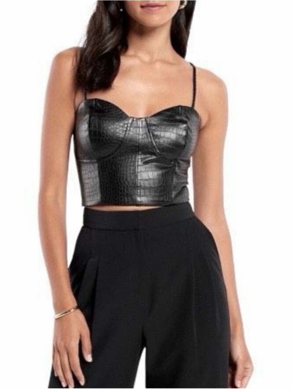 Express Black Faux-Leather Cropped Bustier Top